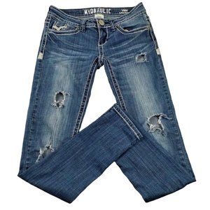 Hydraulic Vikki Super Skinny Women's Blue Jeans Bling Dye Distressed    JH1071